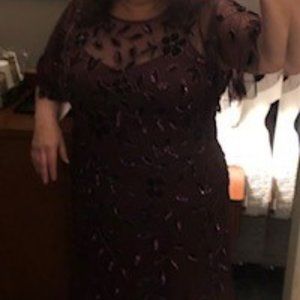 Adrianna Papell Hand-Beaded Midi with Flutter Sleeves